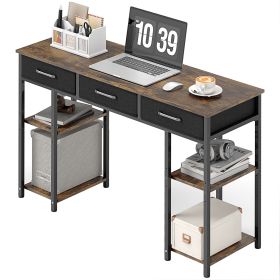 47 Small Computer Desk, Writing Desk With Fabric Drawers, Home Office Desk With Adjustable Shelves, Rustic Brown (Option: Rustic Brown)