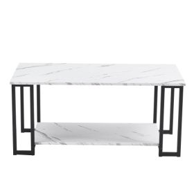 D&N Coffee Table, 2 Layers 1.5cm Thick Marble MDF Rectangle 39.37 L Tabletop Iron Coffee Table , Dining Room, Coffee Shop, Resterant, White Top, (Color: White)