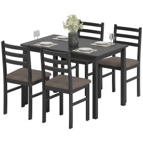 5-Piece Small Kitchen Table Set For 4, Farmhouse Dining Table Set With Upholstered Chairs And Rubber Wood Legs, Black (Color: Black)