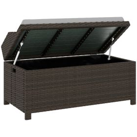 Outdoor Wicker Storage Bench With Storage & Cushion, Gray (Option: Gray)