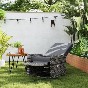 Outdoor Wicker Swivel Recliner Chair, Lifting Footrest, 360 Rotating Basic, Water-resistant Cushions, Gray (Option: Gray)