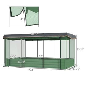Galvanized Steel Planter Box With Crop Cage And Shade Cloth, Raised Garden Bed-Green (Color: Green)