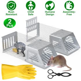 2Pcs Humane Mouse Trap Cage No Assembly Need Automatic Continuous Rat Trap With Single Way Door Reusable Catch And Release Live Cage Trap For Rod (Option: 2Pcs Per Set)