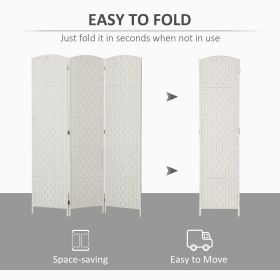Room Divider, 3 Panel Folding Privacy Screen, Tall Portable Weave Partition Wall Divider For Bedroom, White (Color: White)