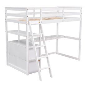Twin Loft Bed With Desk, Shelves, 2 Drawers - White (Color: White)