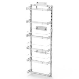 Black-White Options -- 1Pc Over The Door Pantry Organizer 6-Tier Pantry Door Organizer Carbon Steel 110LBS Loading Easy Install Behind Door Stora (Color: White)