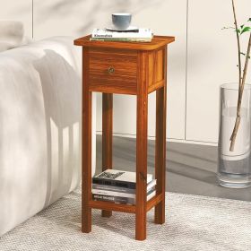 2 Tier Slim Nightstand Bedside Table With Drawer Shelf (Option: Natural)