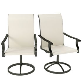 Patio Swivel Chairs Set Of 2, High Back Patio Dining Chairs With All-Weather Mesh For Backyard, Lawn, Garden, Beige (Color: Beige)