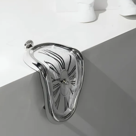 DALI Table Clock Melting Clock Wall Clock Table Decoration Holiday Christmas Gifts (Color: Silver)