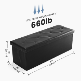 Foldable Storage Ottoman Bench 43in, Foot Rest Stool, Synthetic Leather Storage Chest With Thicker Foam Padded Seat For Entryway Living Room (Option: 43in Black)