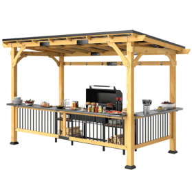 Grill Gazebo , Wooden BBQ Grill Gazebo (Option: Natural Wood Black)