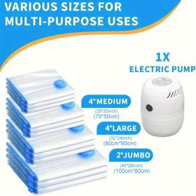 Eco-Friendly Clothes And Bedding Space-Saving Compression Bags, 4 Medium Bags, 4 Large Bags, 2 Extra Large Bags With Pump (Option: Electric Pump with 10Transpar)