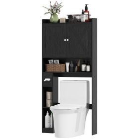 Farmhouse Over The Toilet Cabinet With Barn Doors, Over The Toilet Storage Cabinet With Adjustable Shelf, Black (Color: Black)