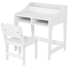 Desk And Chair Set With Storage And Shelves, For Bedroom & Study Room, Gift For 3-8 Years Old, White (Color: White)