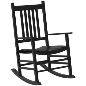 Porch Perfection Black Slatted Wooden Rocking Chairs With Armrests For Balcony (Color: Black)