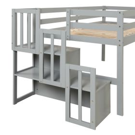Loft Bed With Staircase , Grey (Color: Grey)