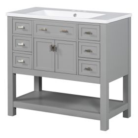 36'' Bathroom Vanity With Top Sink, Modern Mirror Cabinet With Towels Bar, Bathroom Storage Cabinet With 2 Soft Closing Doors And 6 Drawers, Sing (Color: Grey)