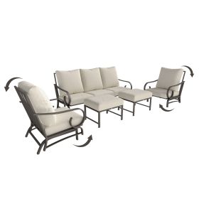 5 Piece Backyard Patio Furniture Set, Outdoor Furniture Set With 2 Rocking Chairs, 3-Seat Sofa, And 2 Ottomans, Beige (Color: Beige)