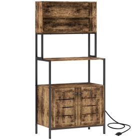 Power Outlet And Storage Shelves, Microwave Stand With Louvred Door Cabinets, Rustic Brown (Option: Rustic Brown)