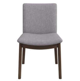 Top Quality Laura Mid-Century Modern Solid Wood Dining Chair Set Of 2 With Fabric Upholstery In Grey For Home Kitchen (Color: Grey)
