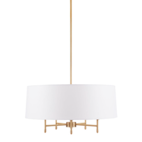 5-Light White Drum Shade Chandelier (Color: Gold)