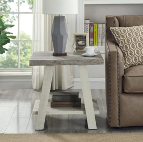 Contemporary Two Tone Wooden Framed Side Table In Athens, Weathered Gray And Beige (Option: Gray and Beige)