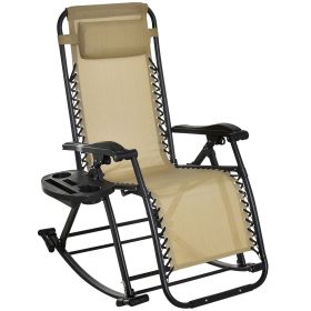 Ergonomic Recline  Beige Zero Gravity Rocker With Headrest, Tray  Phone Holder (Color: Beige)