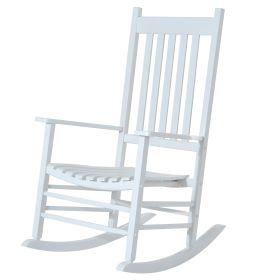 Wooden Outdoor Rocking Chair With Armrests, High Back For Garden, Patio, Balcony, Porch, White (Color: White)