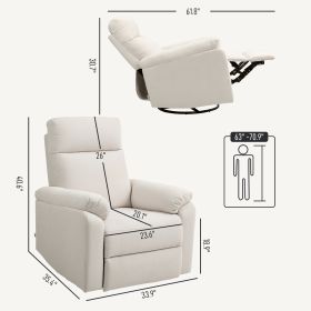 Recliner Chair, Wide Swivel Rocker Chair, Overstuffed Single Sofa With Pocket Spring, Footrest, Quick Assembly, Cream (Color: White)