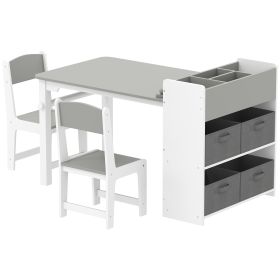Desk And Chair Set With Paper Roll, Kids Activity Craft Table With Storage Shelves And Drawers, Gray (Option: Gray)