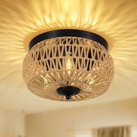 3 Lamp Woven Rattan Recessed Chandelier Lamp Fixture With Handmade Cage Lampshade For Bedroom, Kitchen, Hallway, Porch   Unavailable Platforms- W (Color: Brown)