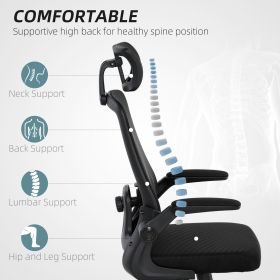 Mesh Office Chair, Ergonomic Desk Chair With Flip-up Armrest, Rotatable Headrest, Adjustable Lumbar Support, Black (Color: Black)