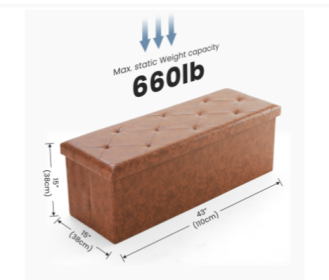Foldable Storage Ottoman Bench 43in, Foot Rest Stool, Synthetic Leather Storage Chest With Thicker Foam Padded Seat For Entryway Living Room (Option: 43in Brown)