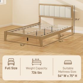Full Bed Frame With Headboard Full Size Platform Bed Frame With Wooden Slats No Box Spring Needed Easy Assembly Oak (Option: Oak)
