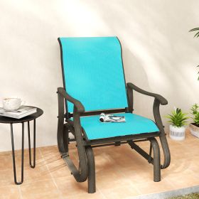 Outdoor Glider Chair Patio Glider Swing Chair With Mesh Seat, Steel Frame For Backyard, Garden, Porch, Blue (Color: Blue)