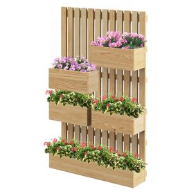 5 Box Raised Garden Bed Trellis For Climbing Plants, Wall-Mounted Wood Planters Drainage Holes, Natural (Option: Natural Wood)