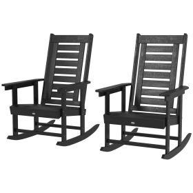 2 Pieces Outdoor Rocking Chairs, HDPE Patio Rockers With 28 High Back, Wide Armrests For Porch Backyard, Black (Color: Black)