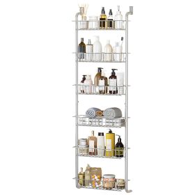 1Pc 6 Tier Over Door Pantry Organizer Hanging Hooks Door Storage Rack Carbon Steel Basket 62.99in Over Door Shelf For Kitchen Bathroom (Color: White)