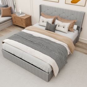 Full Size Bed Frame With Gas Lift Storage Bed With Modern Wingback Headboard, USB (Option: Light Gray)
