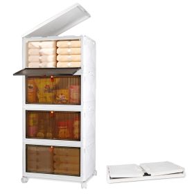 4Pc Foldable Storage Bins With Lid Front Magnetic Door Collapsible Stackable Closet Organizer Containers With 4Pcs 360 Degree Rotatable Wheels (Option: L Size)