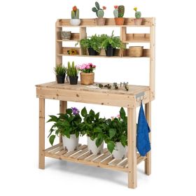 Large Garden Potting Bench Table With Display Rack And Hidden Sink (Option: Natural)