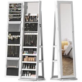 Jewelry Armoire, Lockable Jewelry Cabinet With Full-Length Mirror, Storage Shelves, White (Color: White)