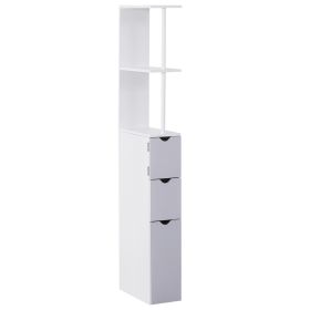55  Tall Bathroom Cabinets, Narrow Storage Cabinet Freestanding Linen Tower With 2 Tier Shelf And Drawers, White (Color: White)