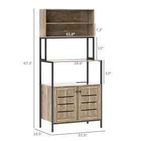 With Power Outlet And Storage Shelves, Microwave Stand With Louvred Door Cabinets, Gray Wood Grain (Option: Gray Wood Grain)