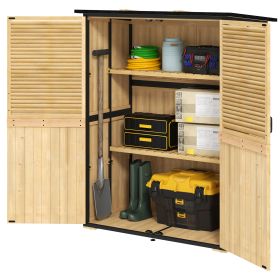 Wood Storage Shed, Outdoor Garden Shed With Asphalt Roof, 2 Shelves, Lockable Doors And Adjustable Feet, Natural (Option: Natural)