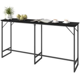 70 Bar Table With Charging Station, Industrial Rectangular Bar Height Pub Table With Steel Frame, Black Wood Grain (Color: Black)