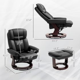 Swivel Recliner With Ottoman, PU Leather Reclining Chair With Footrest, For Living Room, Bedroom, Black (Color: Black)