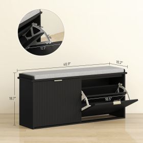 Shoe Storage Bench With Padded Seat Cushion And Flip-Drawer, Entryway Bench, Shoe Cabinet, 40.9x10.2x18.7 Inches, Black (Color: Black)