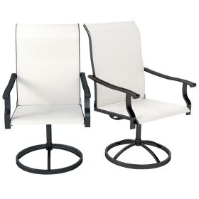 Patio Swivel Chairs Set Of 2, High Back Patio Dining Chairs With All-Weather Mesh For Backyard, Lawn, Garden, Cream (Option: Cream)