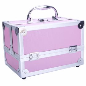 Handheld Top Double Opening Aluminum Alloy Makeup Case With Mirror (Color: Pink)